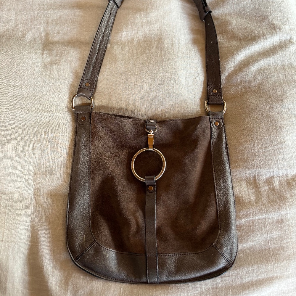 Suede leather crossbody satchel by Sequoia Paris